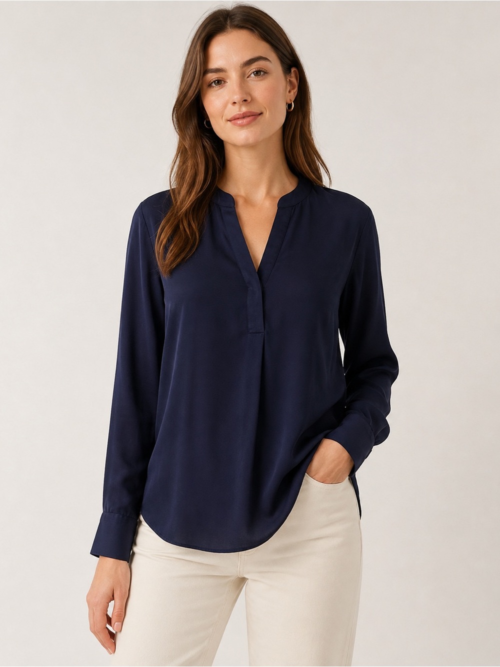 Mango MNG Navy Blue Viscose Long Sleeve Blouse